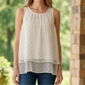 Apt. 9 White and Gold Dotted Sleeveless Layered Blouse